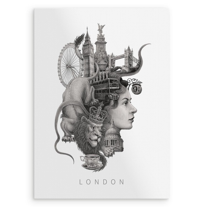 Tablou canvas, Tulup, London, Alb-negru, 29, 7x42 cm, Capital, Oras, 010030020120000281391