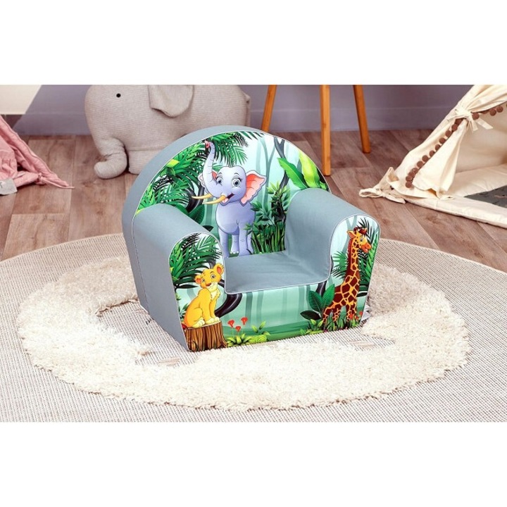 Fotoliu copii, Delta Trade, Elefant, Verde/Gri, 9 luni, 5 ani, Cu husa detasabila