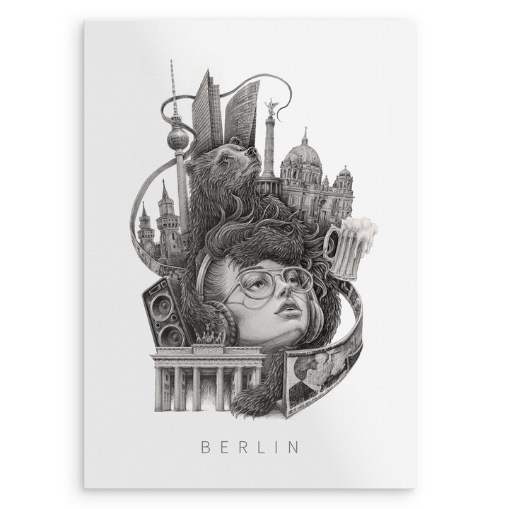 Tablou canvas, Tulup, Berlin, Alb-negru, 21x29, 7 cm, Capital, Oras, 010030020070000281395