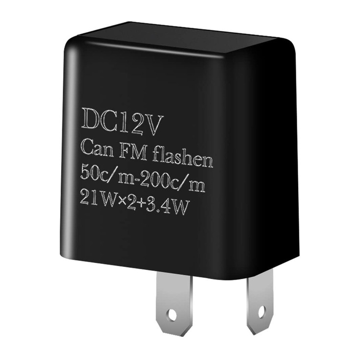 LED реле за мигачи и крушки, 2 щифта, Hggzeg, LED реле за мигачи и съвместими крушки, Регулируеми, Огнеустойчиви материали, Антиръжда, 12V, 2 x 21W, ABS, 35 x 30 mm, Тъмно черен