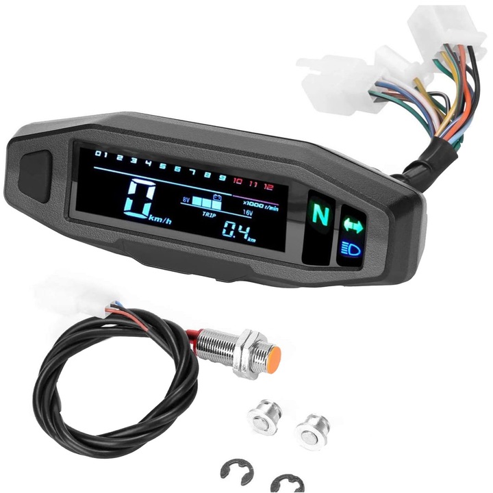 Univerzális mini digitális LCD motorkerékpár-sebességmérő, Hggzeg, digitális sebességmérő, ATV kilométerszámláló, vízálló kivitel, minden teljesen működő karburátoros motorhoz, műanyag, 141 × 45 mm, fekete