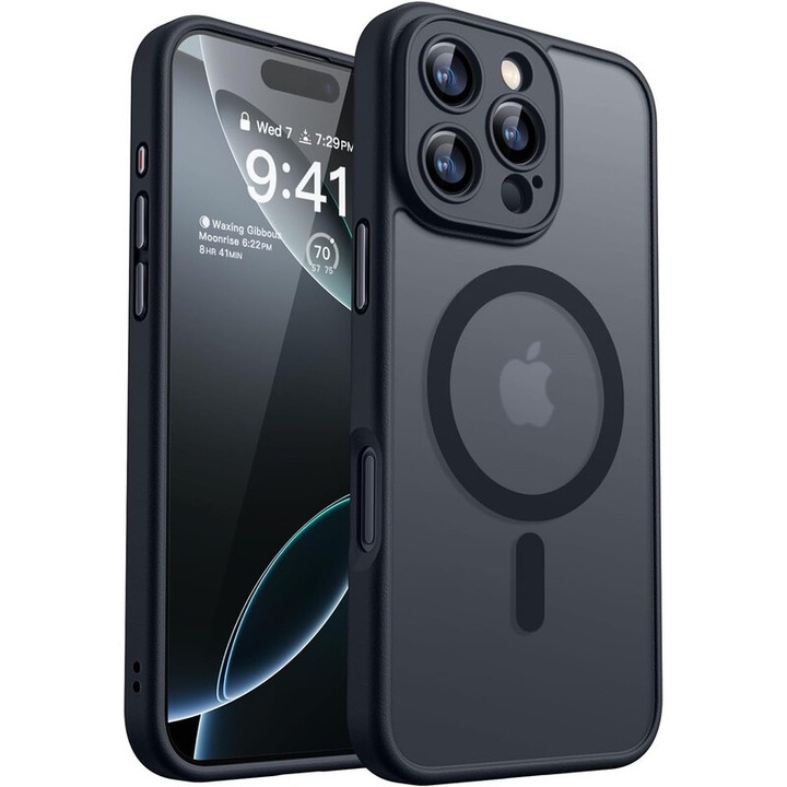 MagSafe kompatibilis tok Apple iPhone 16Pro Max | Vékony kialakítás emelt élekkel és teljes kameralefedettséggel | Integrált mágneses rendszer | Vezeték nélküli töltés támogatása | Fekete