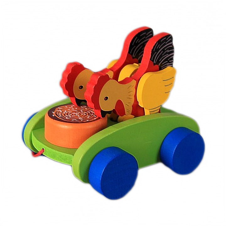 Играчка за дърпане "Кокошки", Дърво, 3Y+