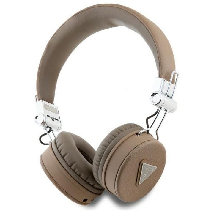 Безжични слушалки Guess, Bluetooth, PU текстурирани класически кръгли, кафяви