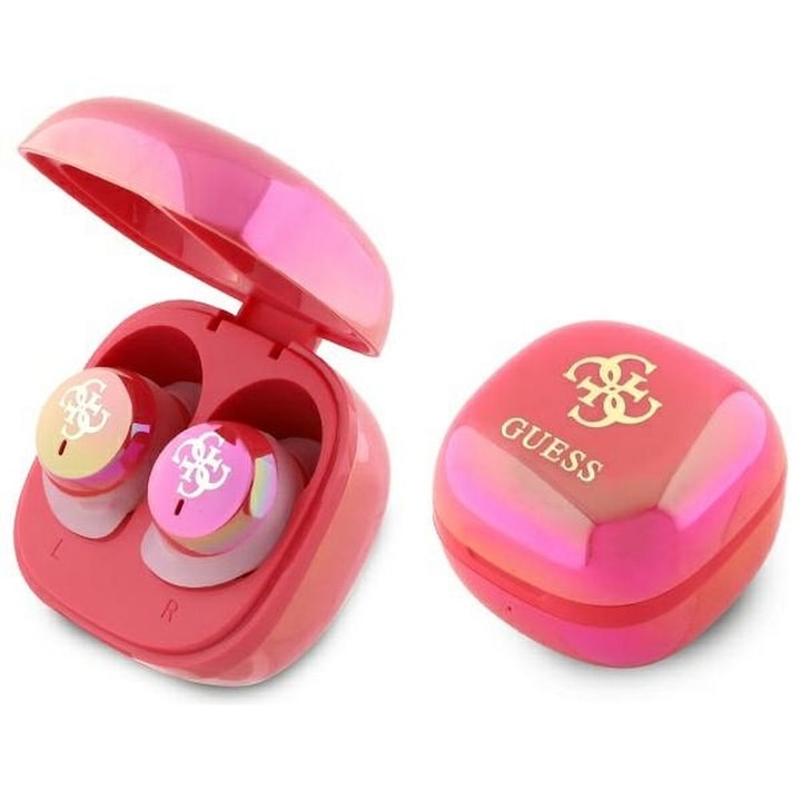 Безжични слушалки Guess, Bluetooth TWS, Mini Iridescent Logo 4G, Фуксия