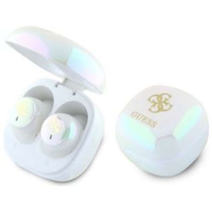 Безжични слушалки Guess, Bluetooth TWS, Mini Iridescent Logo 4G, бели