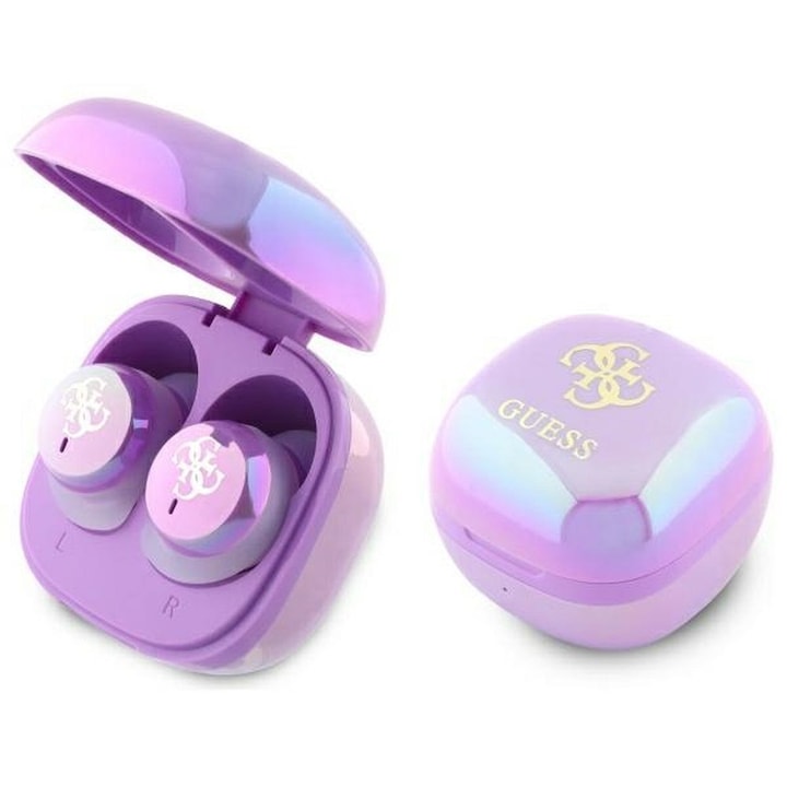 Безжични слушалки Guess, Bluetooth TWS, Mini Iridescent Logo 4G, Purple