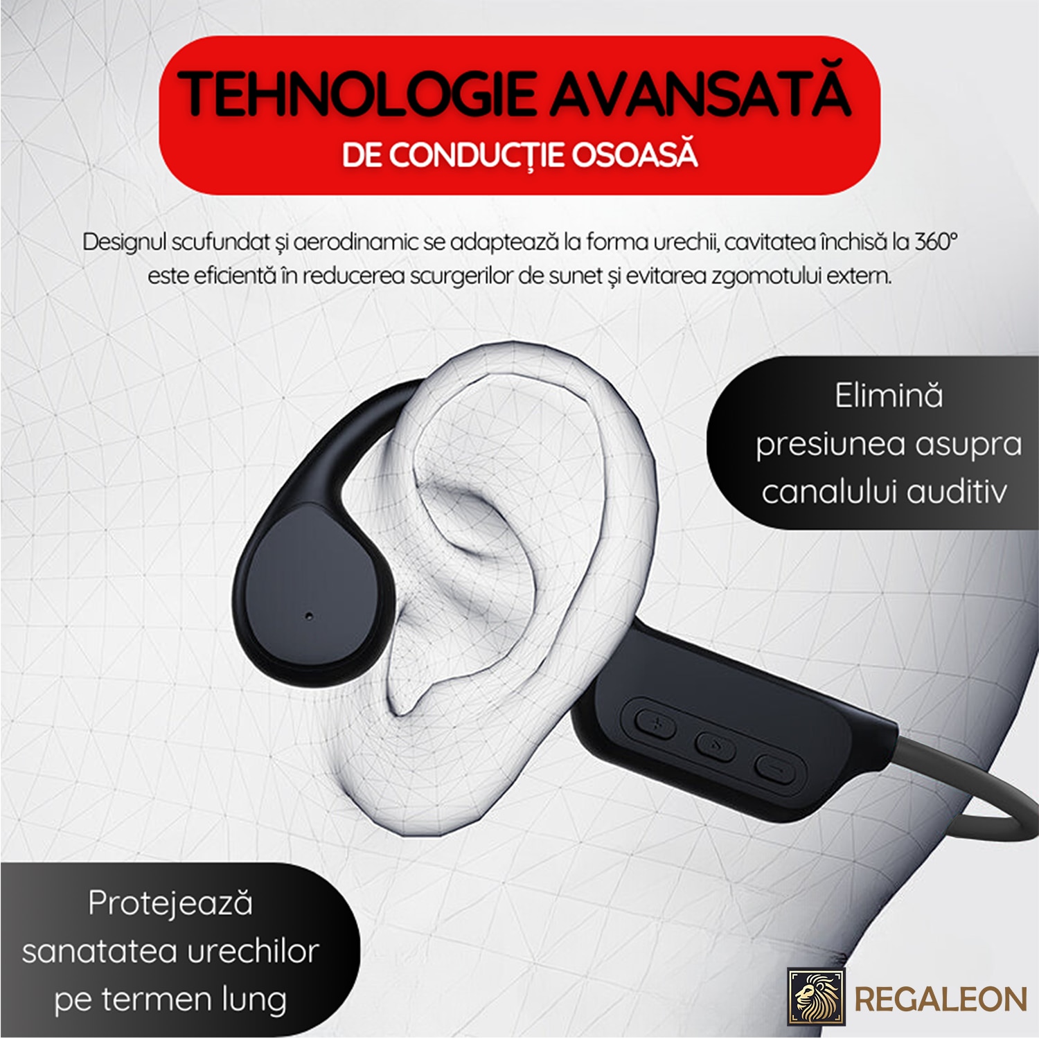 Casti cu Conductie Osoasa REGALEON X7, Wireless Bluetooth 5.3, IPX8 ...