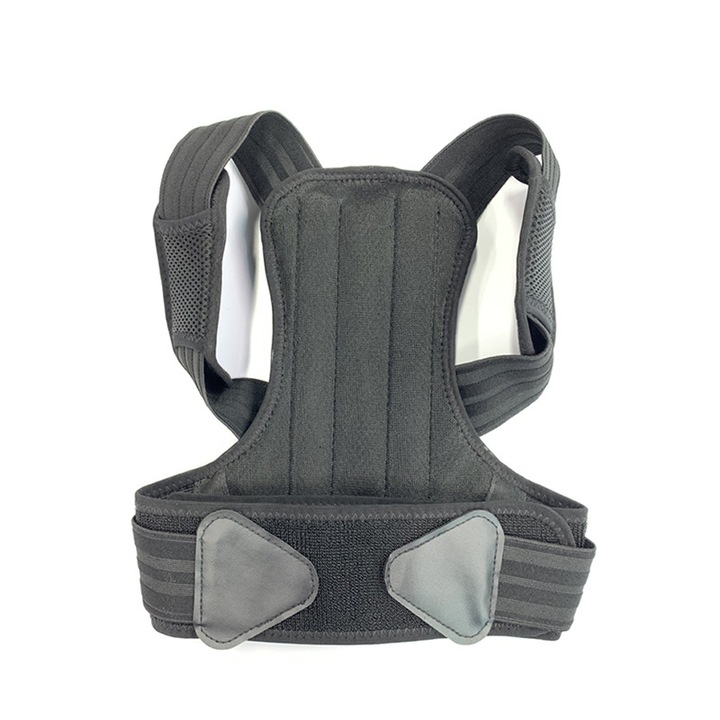 Corector de postura, Textil/ABS, Ajustabil, Negru, Talie 60-83cm