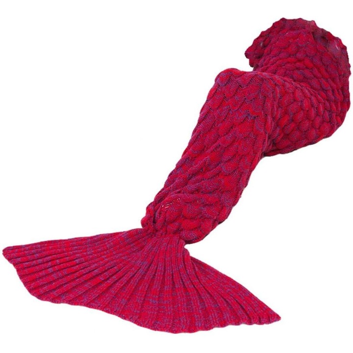 Patura in forma de sirena, patura tip coada de sirena, rosu, MERMIDREAM