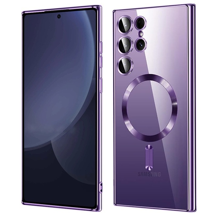 Калъф за Samsung Galaxy S25 Ultra с MagSafe и противоударна защита на стъклата 1.5 мм прозрачен - Лавандула