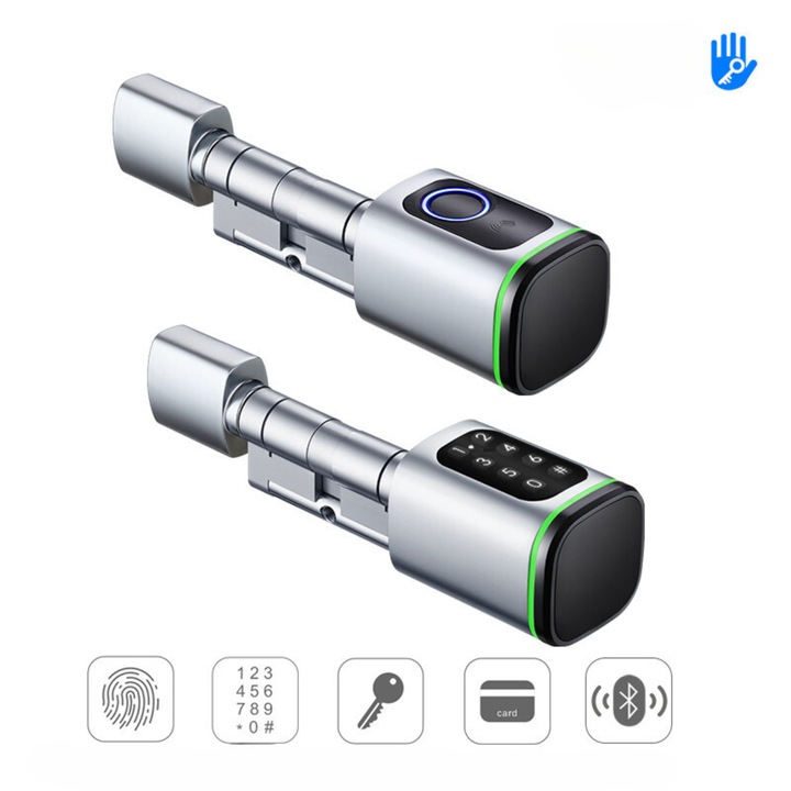 Интелигентна ключалка, цилиндрична ключалка yala hub, 5 режима на заключване, пръстов отпечатък, мобилно приложение, механичен ключ, карта, код за достъп, дистанционно управление, идеално за AIRBNB и хотели, хром