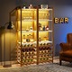 Rack de vin in stil industrial Tribesigns, 180cm inalt 9 etaje, lemn MDF, 180x 35 x 45 cm, aur si alb