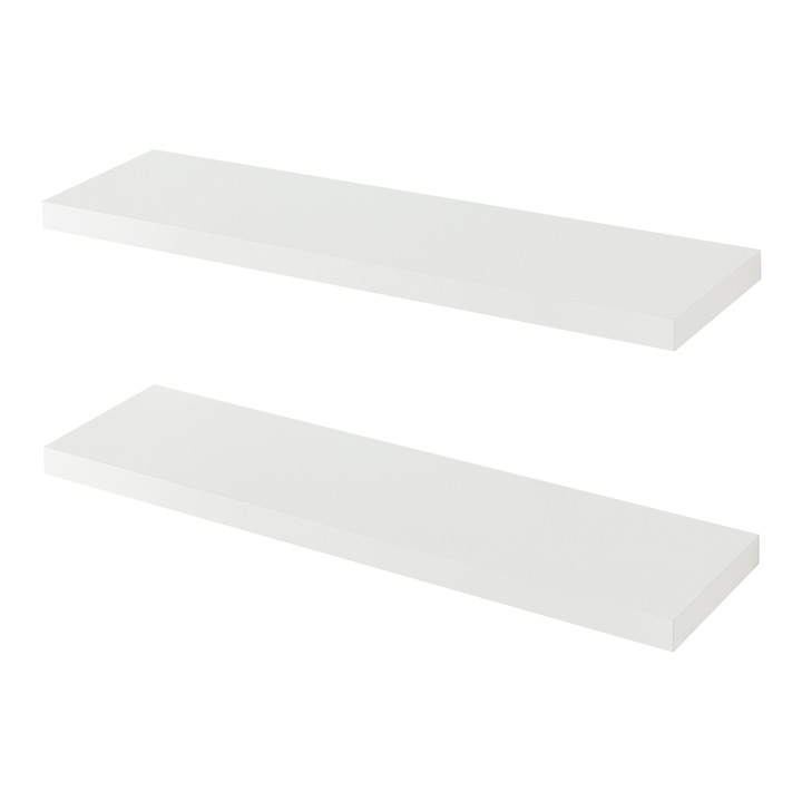 Set 2 buc raft perete, en.casa, Stranda, 80 x 20 x 3, 5 cm, 5 kg, metal, mdf, alb, montabil pe perete