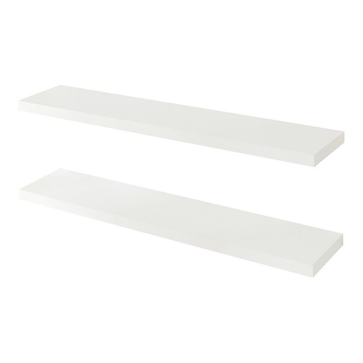 Set 2 buc raft perete, en.casa, Stranda, 100 x 20 x 3, 5 cm, 5 kg, metal, mdf, alb, montabil pe perete