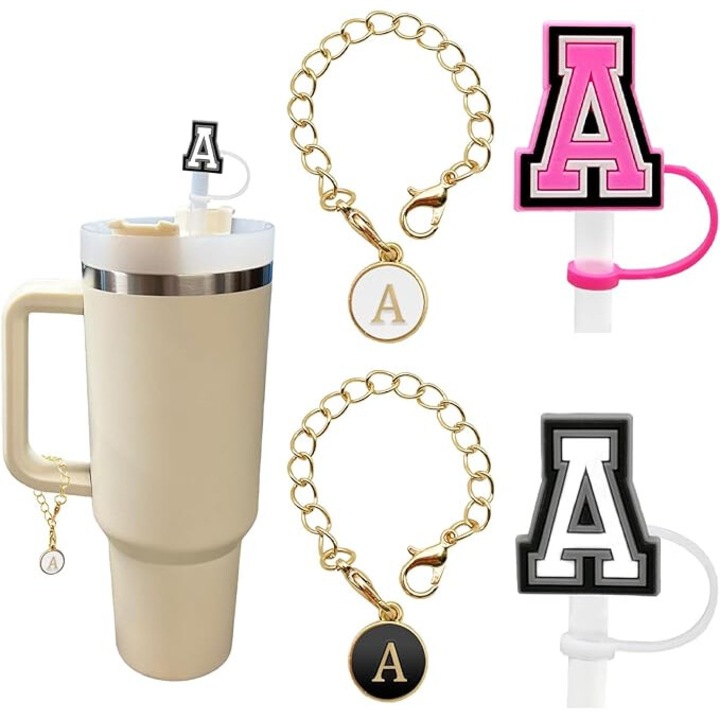 Pandantiv, 2 Accesorii Stanley Cup Scrisoare Pandantiv Nume Liter ID Handler Stanley Roller Personalizat Pandantiv (Litera A)(Alb, Roz Decoratiuni Cupru 1)