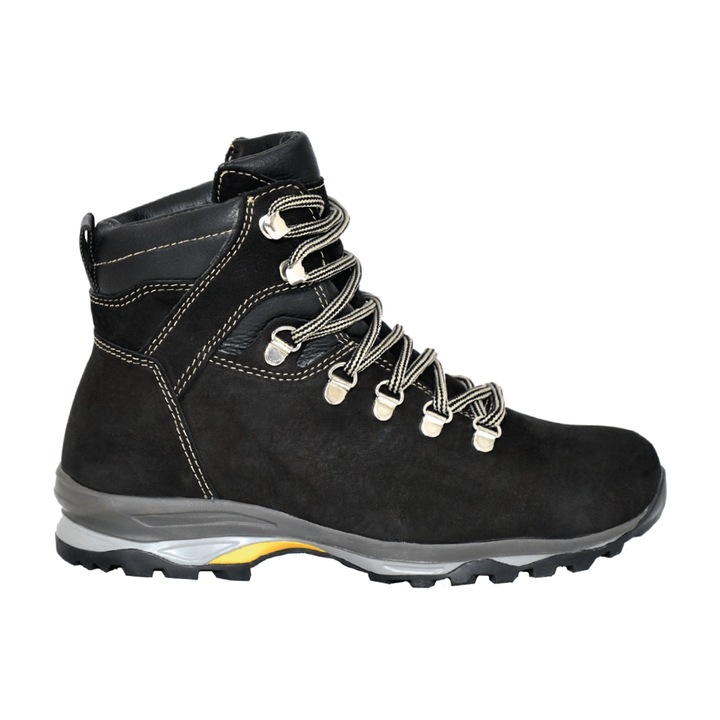 Ghete impermeabile pentru drumetie din piele naturala de bovina cu talpa anti-alunecare, Art. 105, Negru Leather