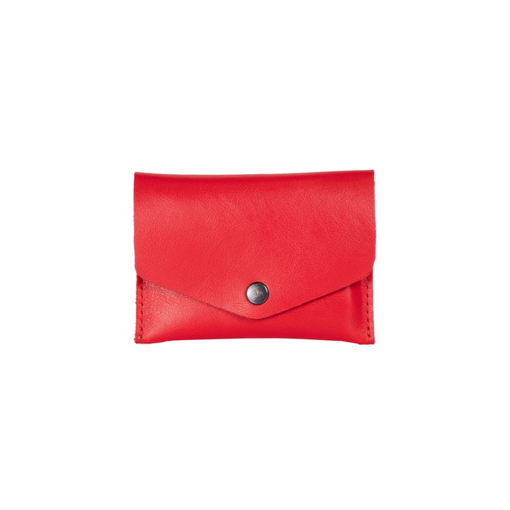 Port card cu inchidere din piele naturala, Inleather, 10.5 x 7.5 cm, Rosu