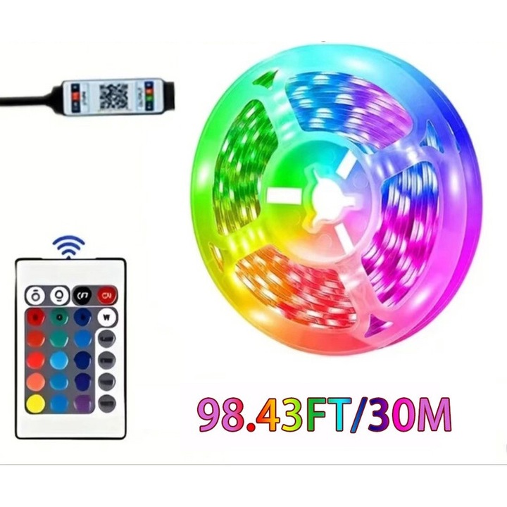 Heyword LED szalag 30m, Bluetooth, 30m, alkalmazásvezérlés, zenei mód, öntapadós, beltéri, IP20, 5050 RGB