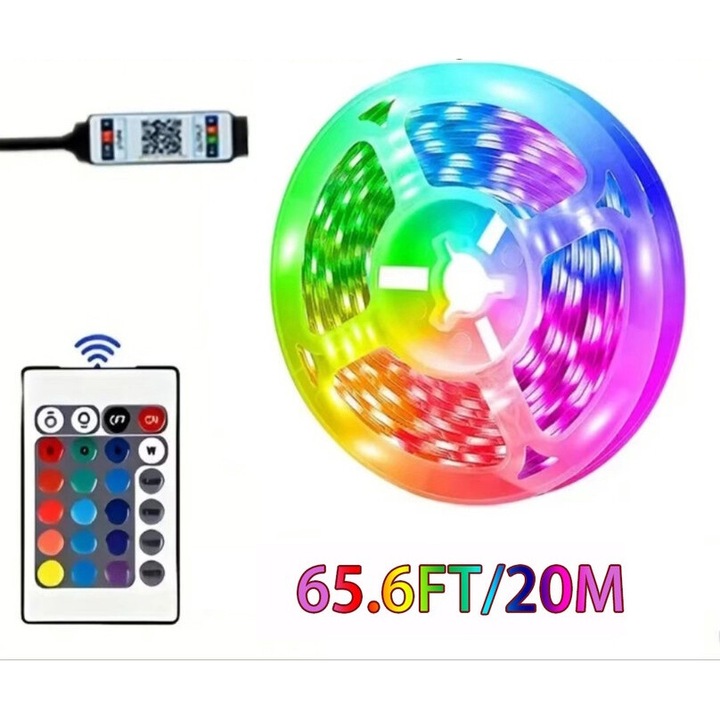 Heyword LED лента 20м, Bluetooth, управление чрез приложение, музикален режим, самозалепваща се, IP20, 5050 RGB