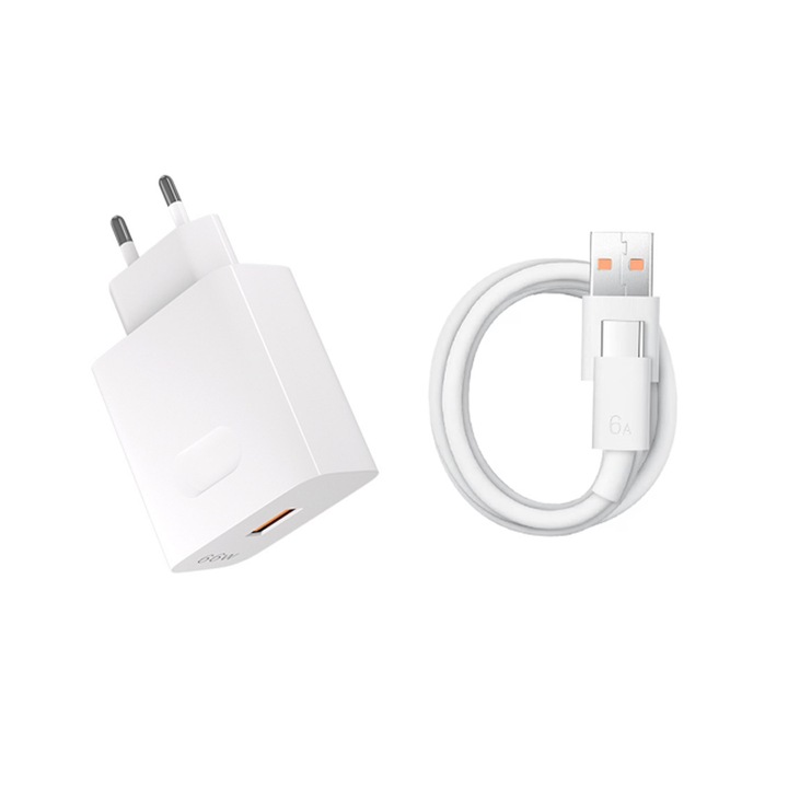 Incarcator 66W, Rqiurpn, pentru Incarcator telefon Honor, inclus cablu 6A, USB-C, 1.5m, transfer date si incarcare SuperCharge