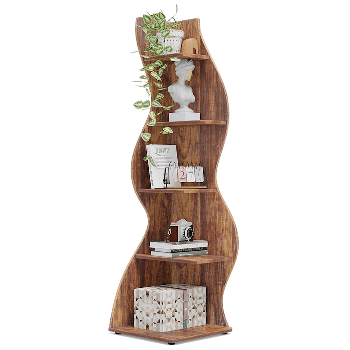 Raft in stil moderna Tribesigns, 5 etaje, lemn MDF, 178x48x48cm, maro