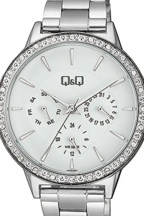 Q&Q, Kristályos rozsdamentes acél karóra, Ezüstszín