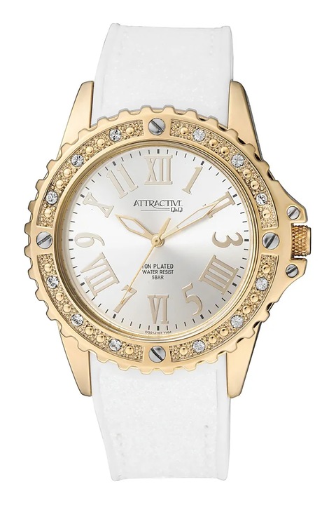 Q&Q, Szilikonszíjas kerek karóra, Fehér