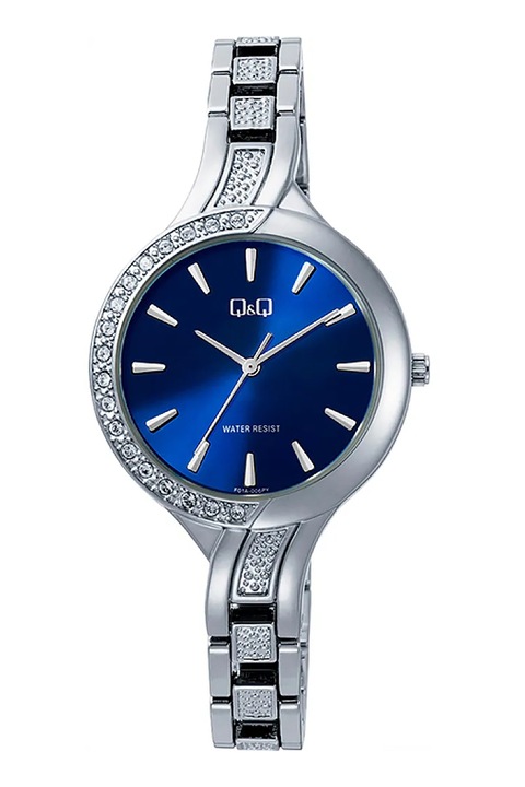 Q&Q, Rozsdamentes acél karóra kristályokkal díszítve, Ezüstszín