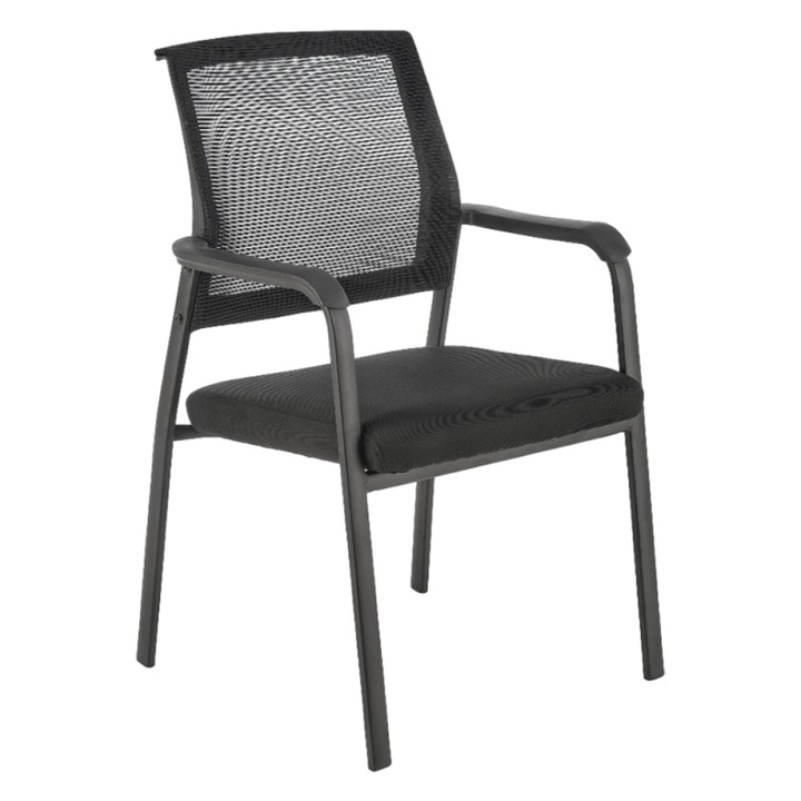 Scaun birou pentru vizitatori HM Bergen, mesh, cadru metalic, cotiere, sarcina maxima 100 kg, negru