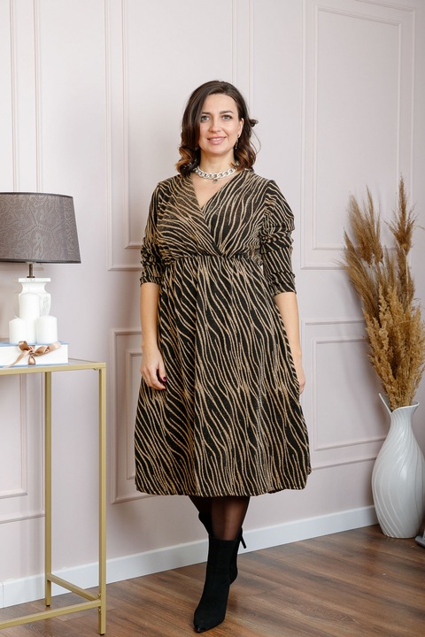 Елегантна рокля Elise със златист принт, One Size INTL