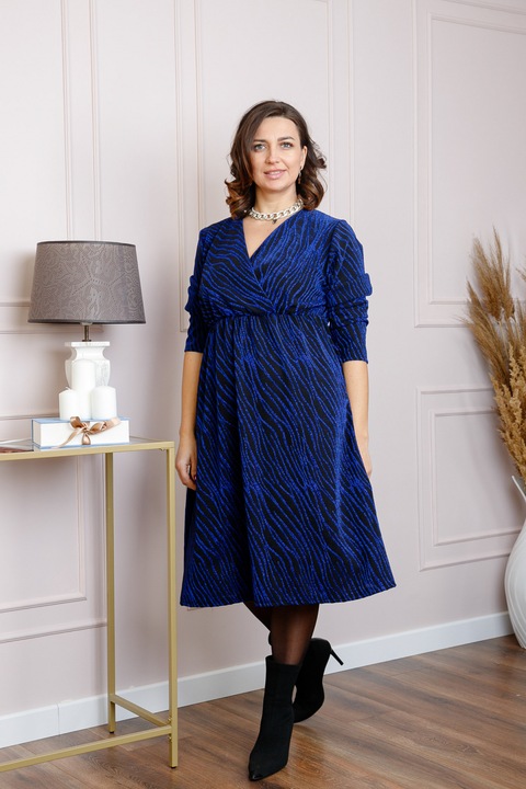 Рокля Elise, елегантна, със син принт, един размер INTL