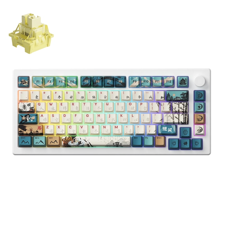 Безжична магнитна клавиатура Akko MOD007B HE PC Joy of Life 2.4GHz, Bluetooth 5.1, USB, RGB, Hot-Swap, Akko Cream Yellow Magnetic Switch