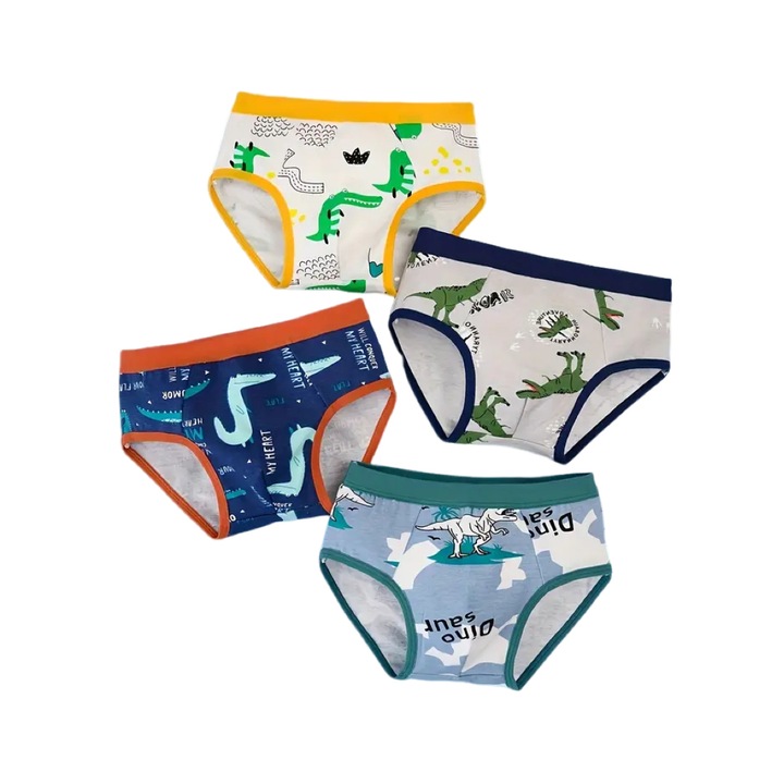 4 db-os fiúbugyi készlet, OEMG, pamut, dinoszauruszok, többszínű, XL-es méret