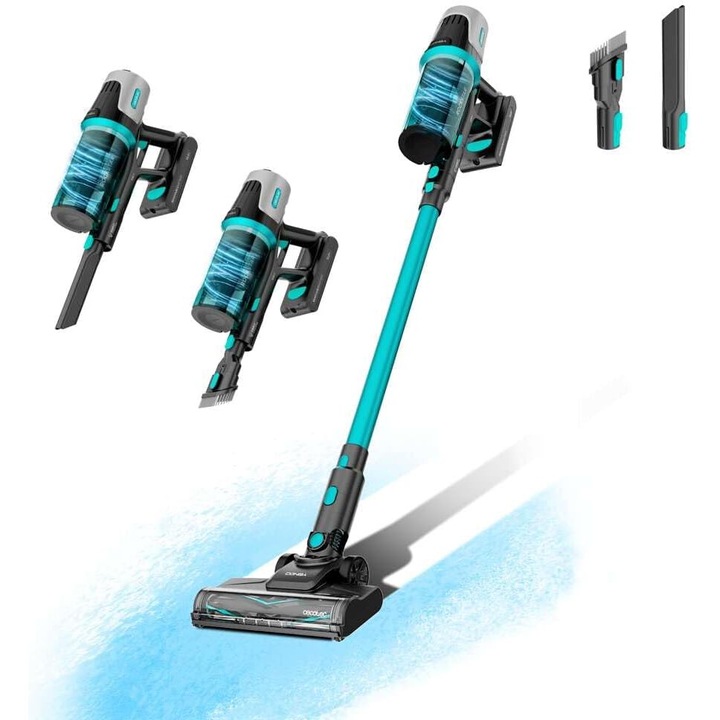 Cecotec Conga Rockstar 1500 Horizon X-Treme Függőleges porszívó, 215 W, 60 perc autonómia, 33, 6 V akkumulátor, 600 ml tartály, fekete/türkiz
