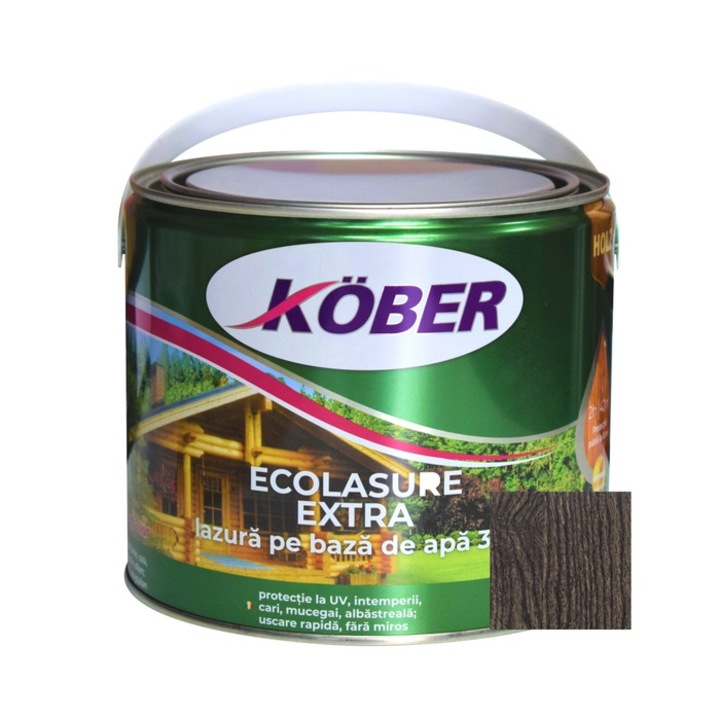 Лак / байц 3 в 1 за дърво Kober Ecolasure Extra, венге, водна основа, интериор / екстериор, 2.5 L