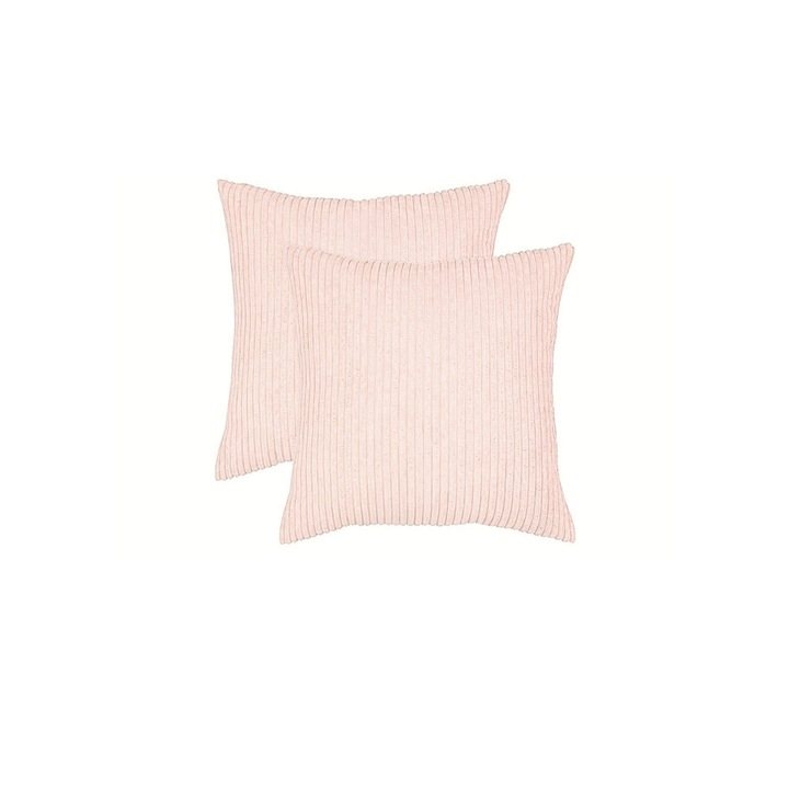 Huse pentru perne decorative, MIULEE, model cu dungi, catifelate, moi si confortabile, stil modern, Set de 2, 50 x 50 cm, Roz prafuit