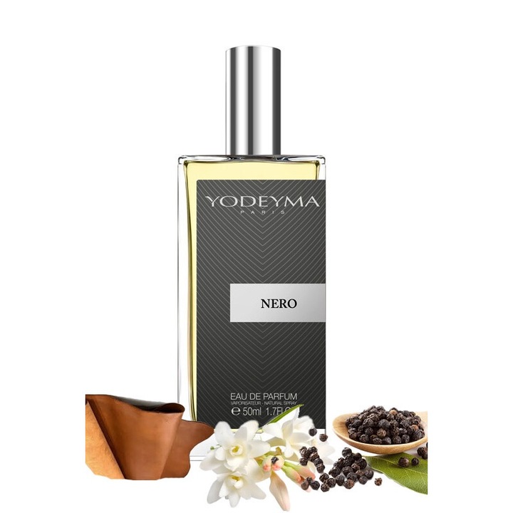 Yodeyma Nero Eau de Parfum férfiaknak, fekete bors, tuberózsa és bőr árnyalatai, merész és csábító férfi számára, 50 ml