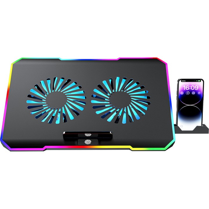 Stand/Cooler Vision Touch, 2 ventilatoare, Airflow reglabil, pentru laptop 17", RGB