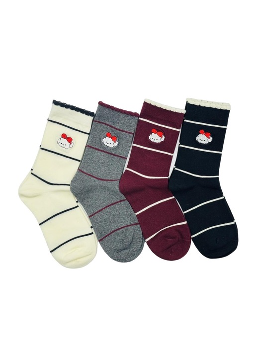 4 pár női zokni készlet, bio pamut/lyocell, hímzett kiskutya mintás, többszínű, 35-38 EU