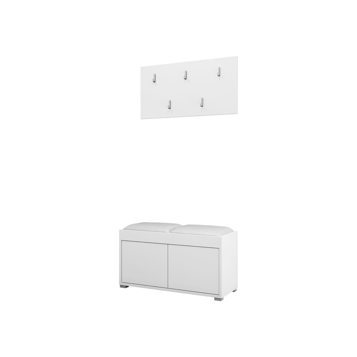 Mobilier pentru hol Alekto VII, MIRJAN24, alb + alb piele ecologica