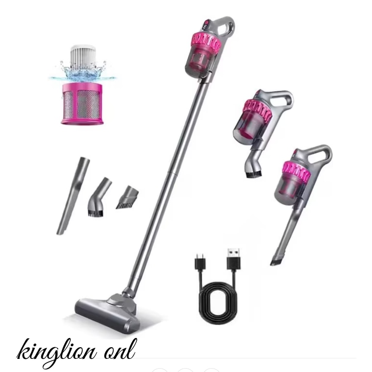 Aspirator fara fir KING multifunctional, 3 viteze (ECO, AUTO, TURBO), curatare de praf eficienta, sterilizare mare, pentru masina, indeparteaza acarienii de pe canapea/saltea, filtru HEPA, 100 W, practic/portabil/confortabil, autonomie 30-45 min, Roz