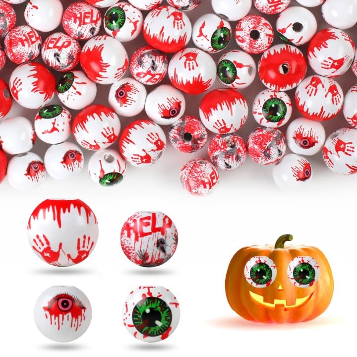 Margele din lemn, capete de lemn pentru decoratiuni de Halloween 80 buc