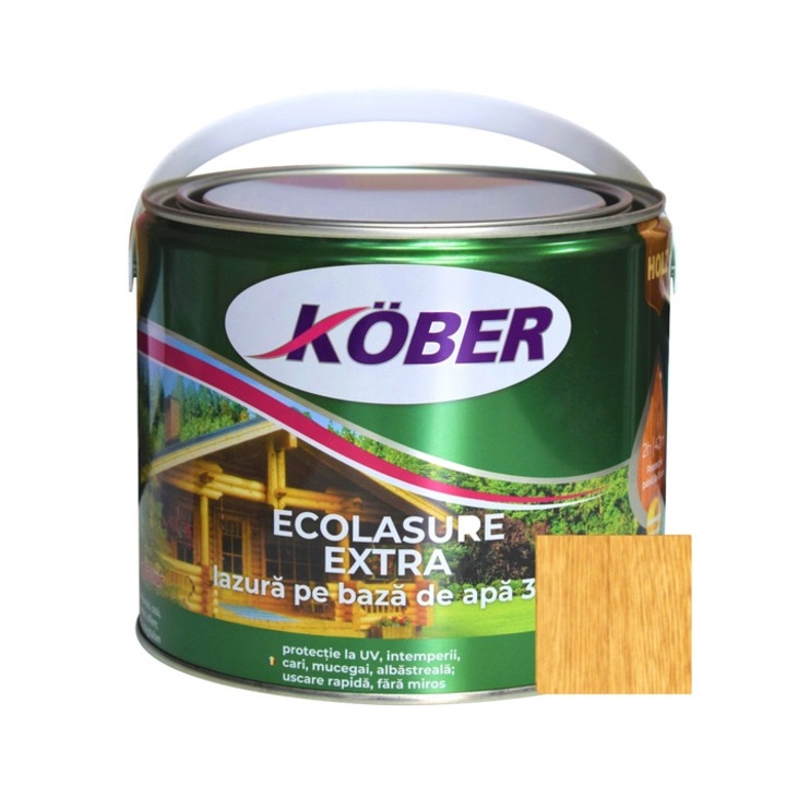 Лак за дърво, Kober Ecolasure Extra, светъл дъб, на водна основа, интериор / екстериор, 2.5 L