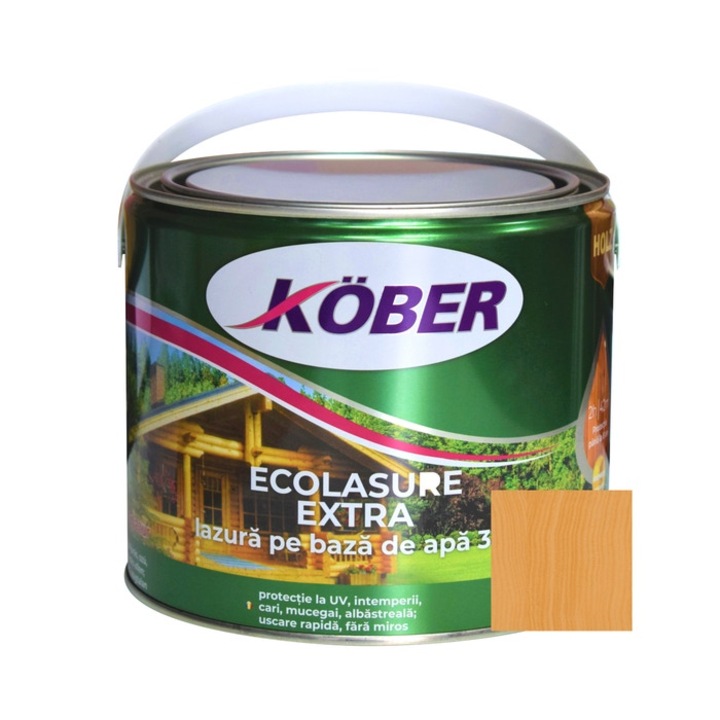 Lac / lazura 3 in 1 pentru lemn, Kober Ecolasure Extra, tec, pe baza de apa, interior / exterior, 2.5 L