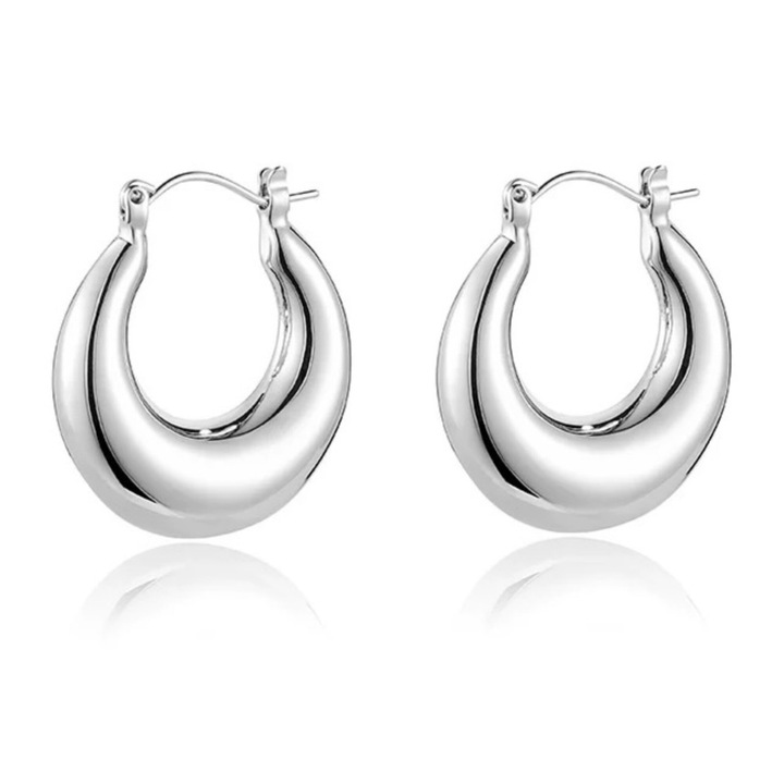 Cercei clasici grosi si minimalisti, din argint lustruit, pentru purtarea zilnica a femeilor, diametru 1.5 cm, Moon Phase – Argintiu