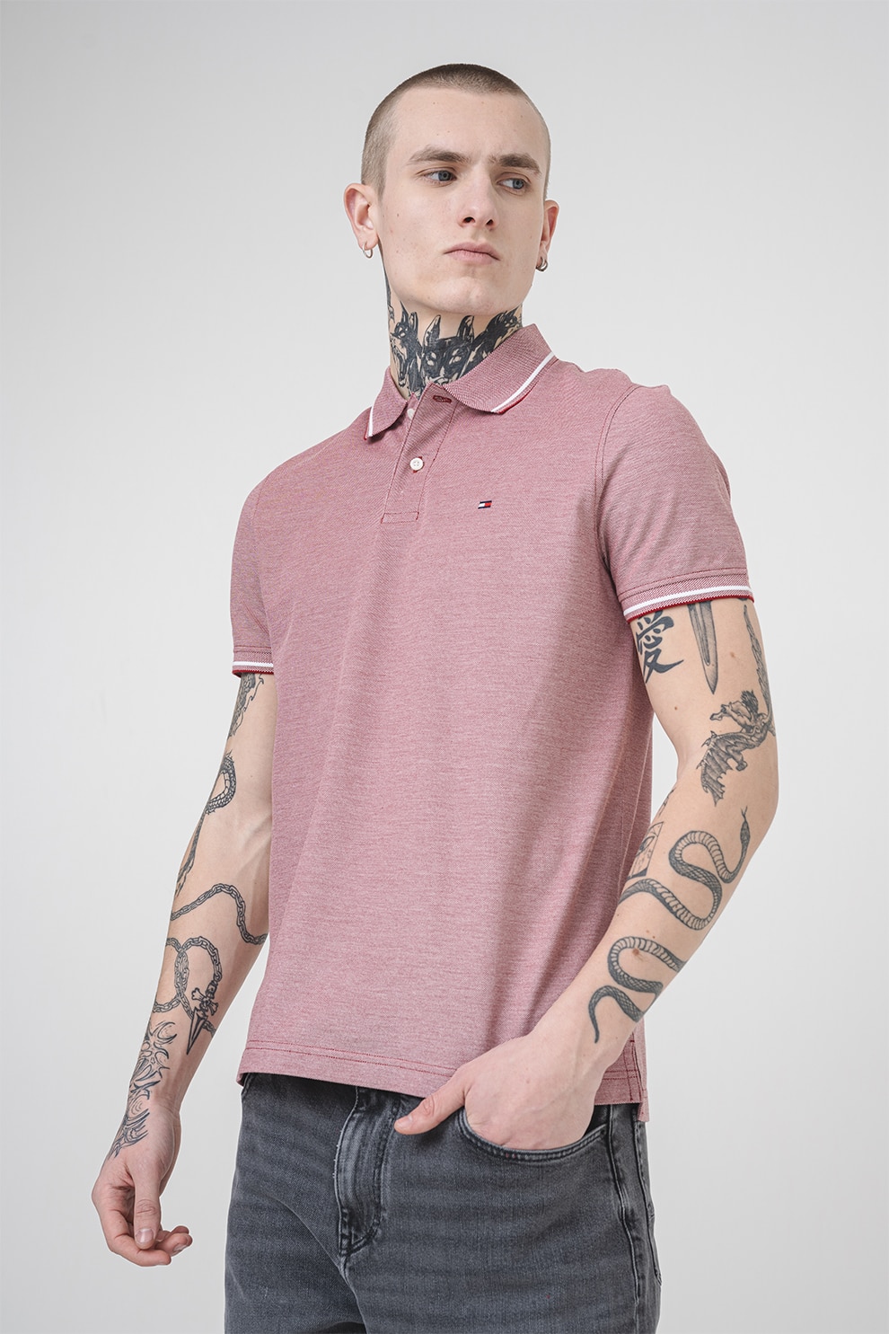 Tommy Hilfiger, Tricou polo de bumbac, Rosu, M