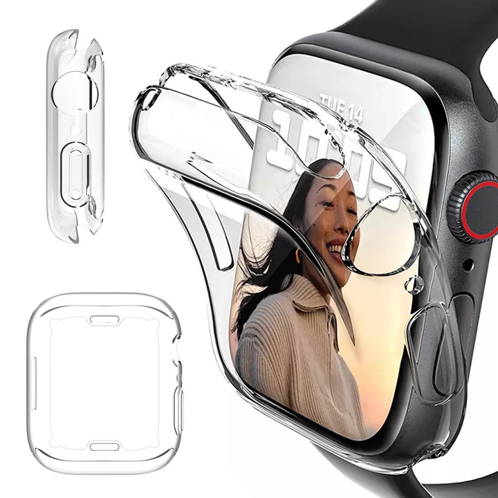 Védőtok Apple Watch Iwatch sorozathoz 10 42 mm, teljes burkolat, ultra átlátszó, szilikon, ujjlenyomat mentes, ütésgátló, karcolásgátló, könnyű felhelyezés, átlátszó