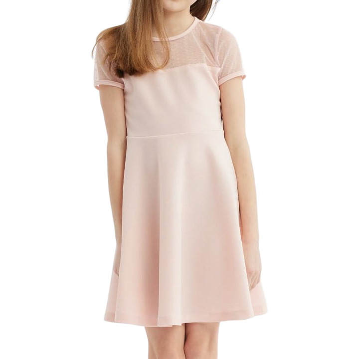 Rochie elegantă pentru fete Elly, roz pal, design confortabil și versatil, ideală pentru evenimente speciale, Roz