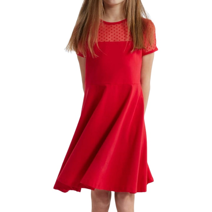 Rochie Fetițe Eleganță și Confort Elly, Roșu Vibrant, Ideală pentru Evenimente și Uz Zilnic, Fabricată în UE, Rosu